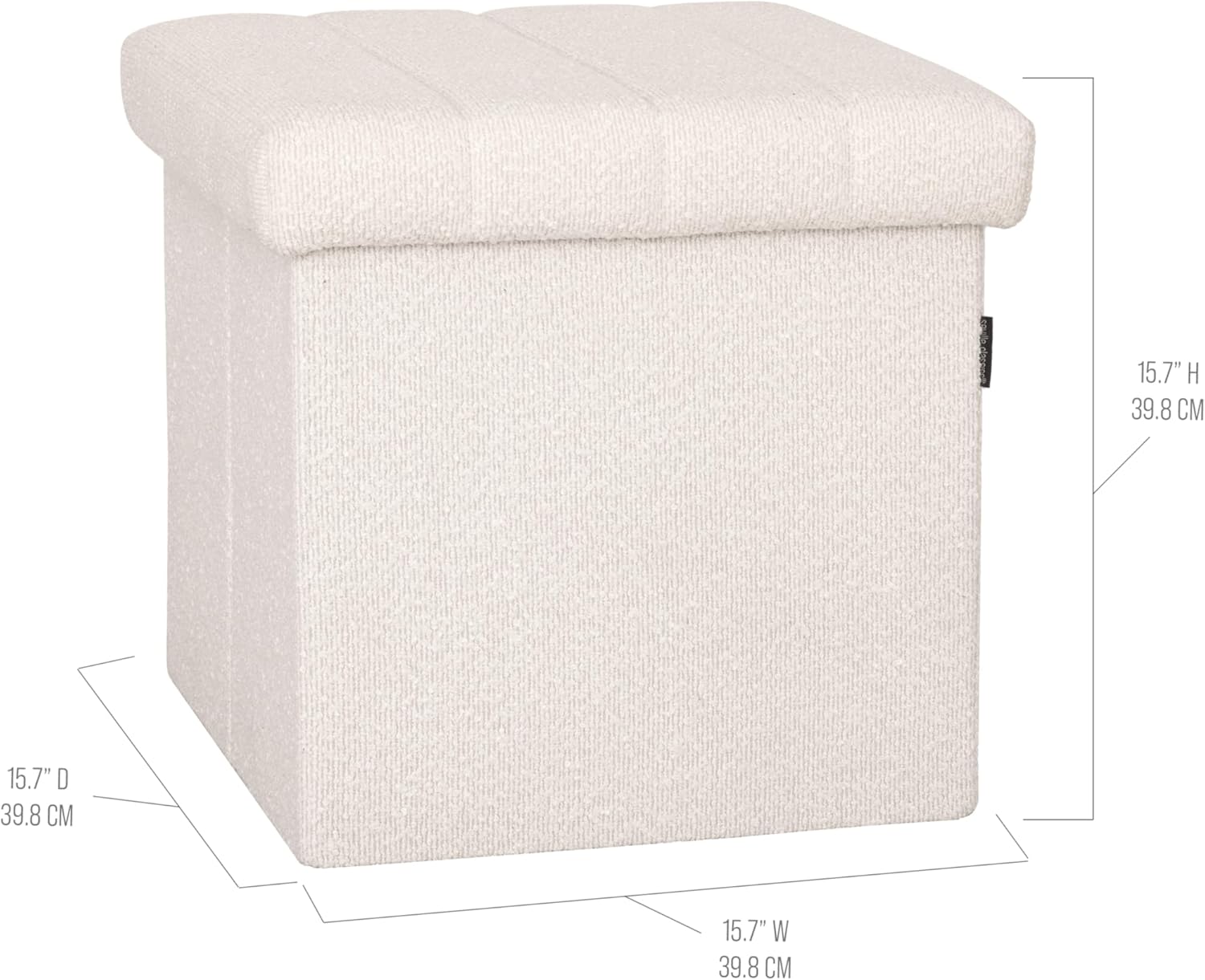 White Boucle Storage Ottoman 15.7" Cube