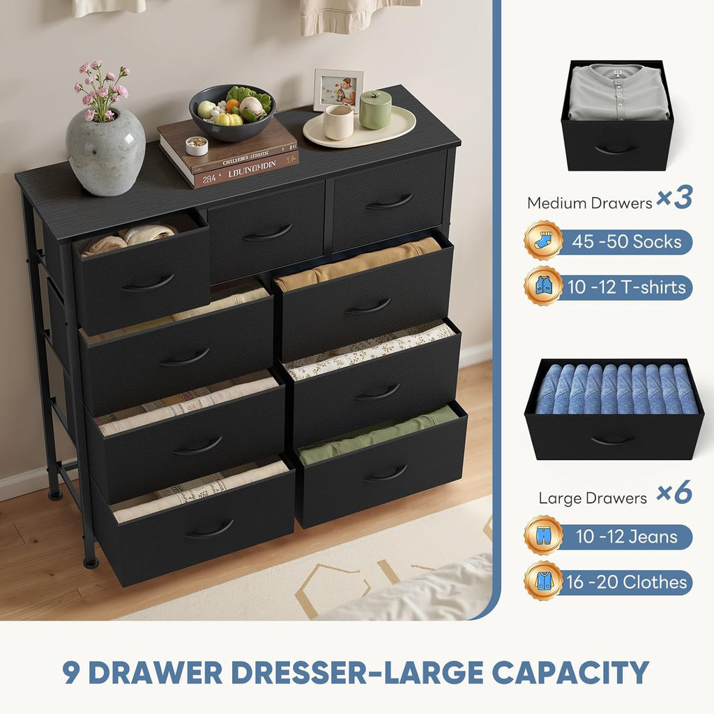 Dresser with 9 Fabric Drawers 39.4"W