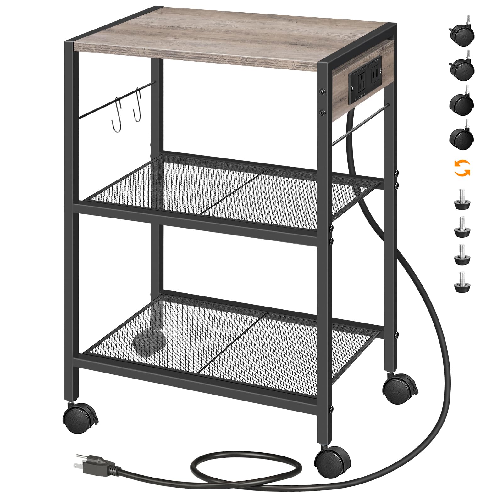 3-Tier Mobile Printer Stand with Power & USB Ports
