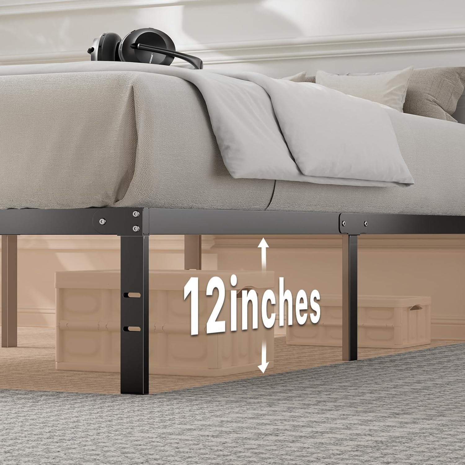 Twin Metal Platform Bed Frame with Storage