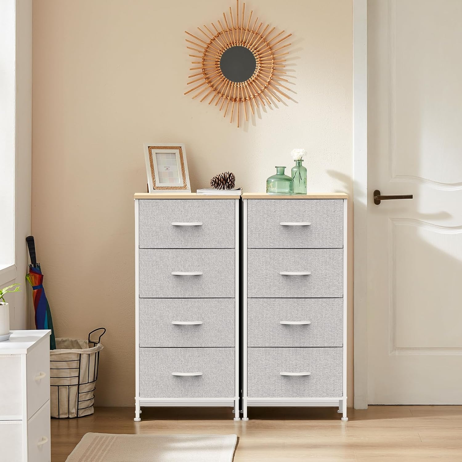 Light Gray Nightstand with 4 Drawers 11.82"Dx17.71"Wx37.4"H