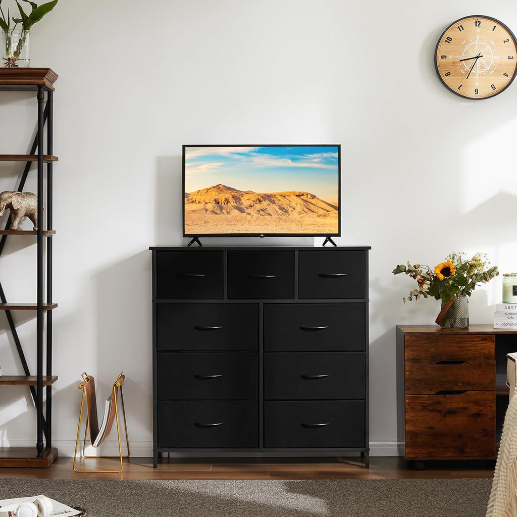 Fabric 9-Drawer Dresser with Metal Frame