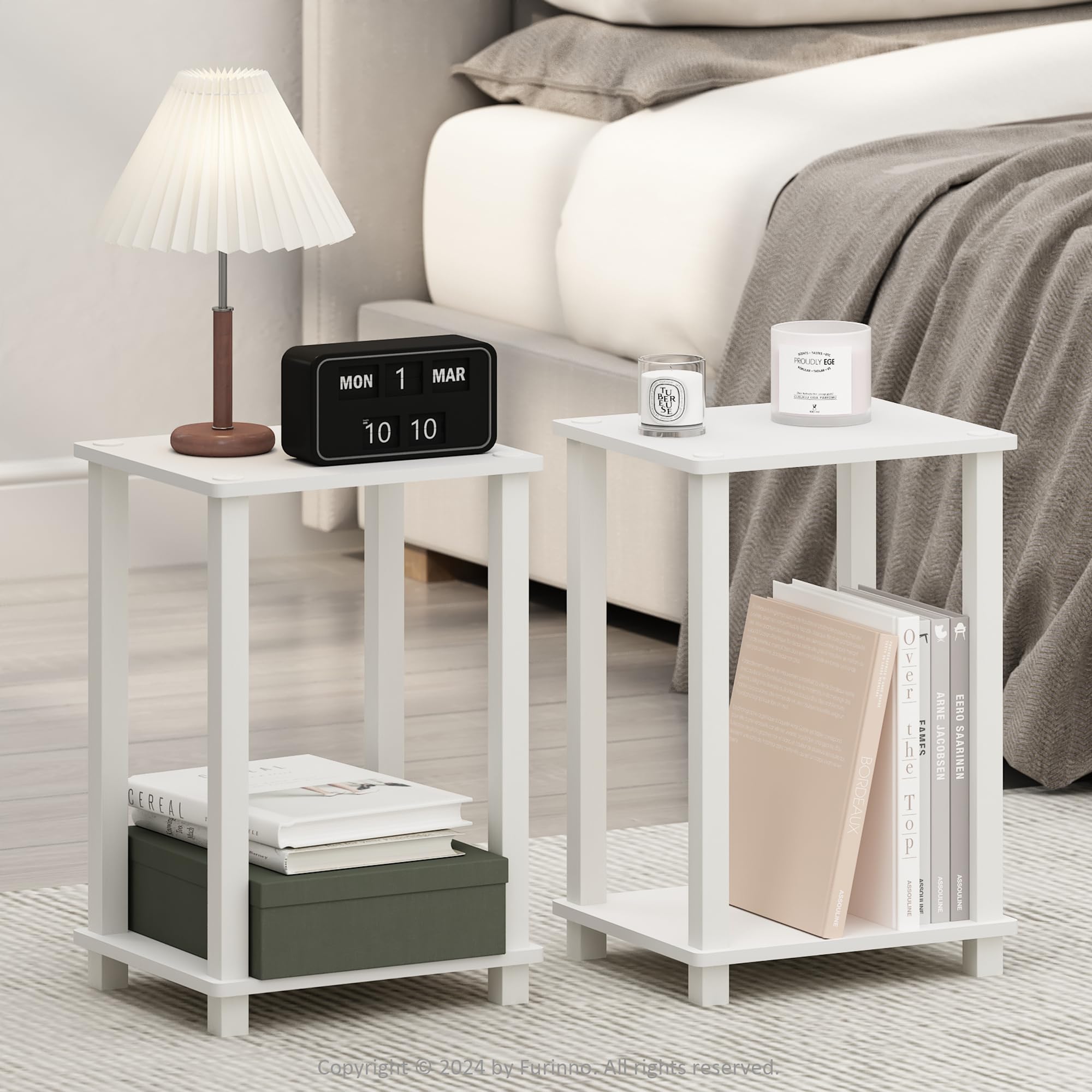 Set of 2 Small 2-Tier Nightstands with Open Shelf