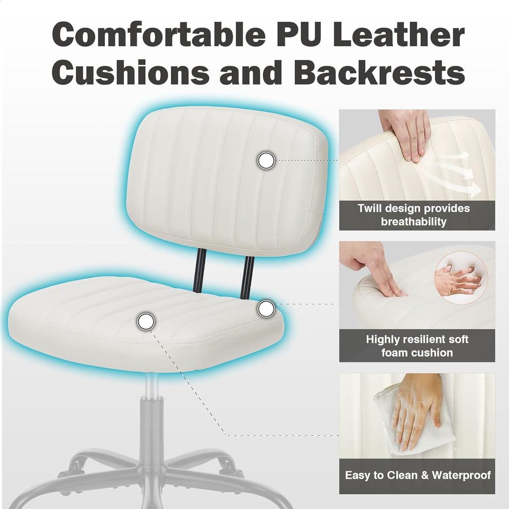 White Armless Desk Chair with Lumbar Support