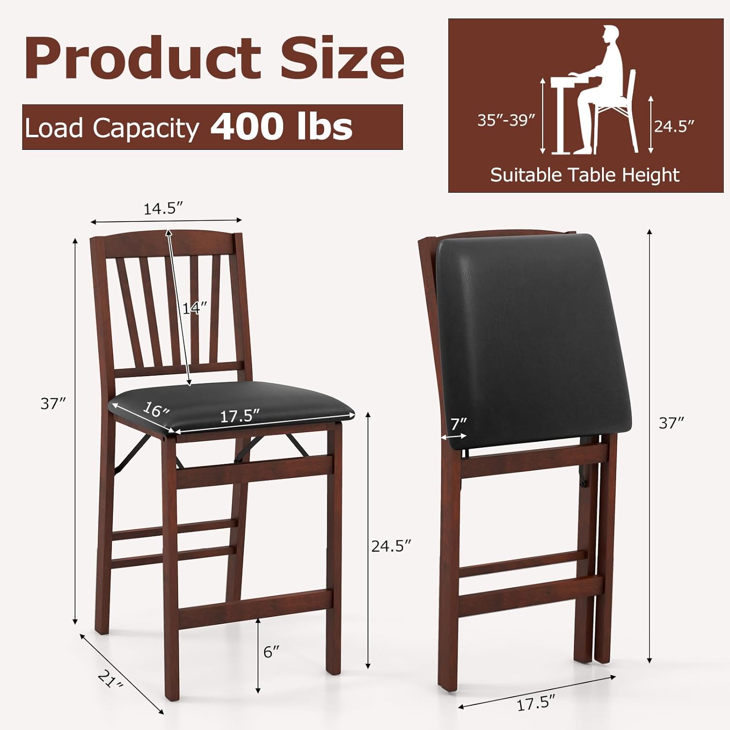 Set of 4 Folding Counter Height Bar Stools 24.5"