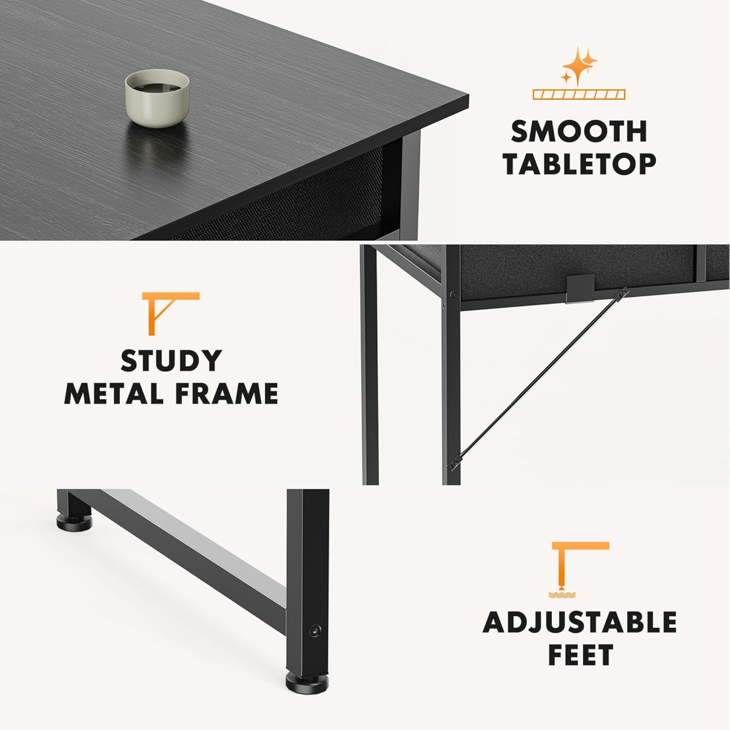 Small Desk with Fabric Drawers - Black