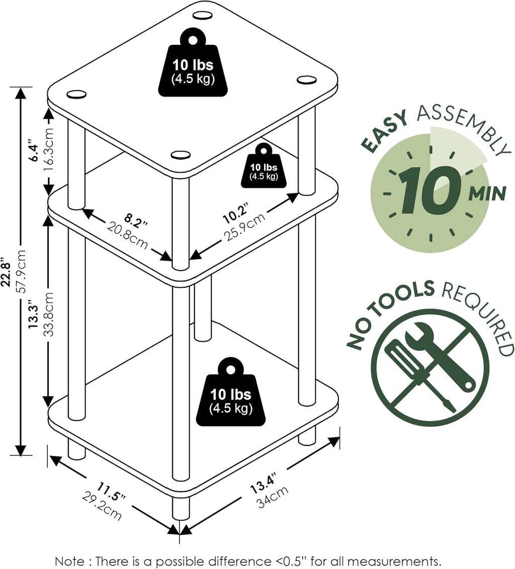 3-Tier Side Table with Open Shelves