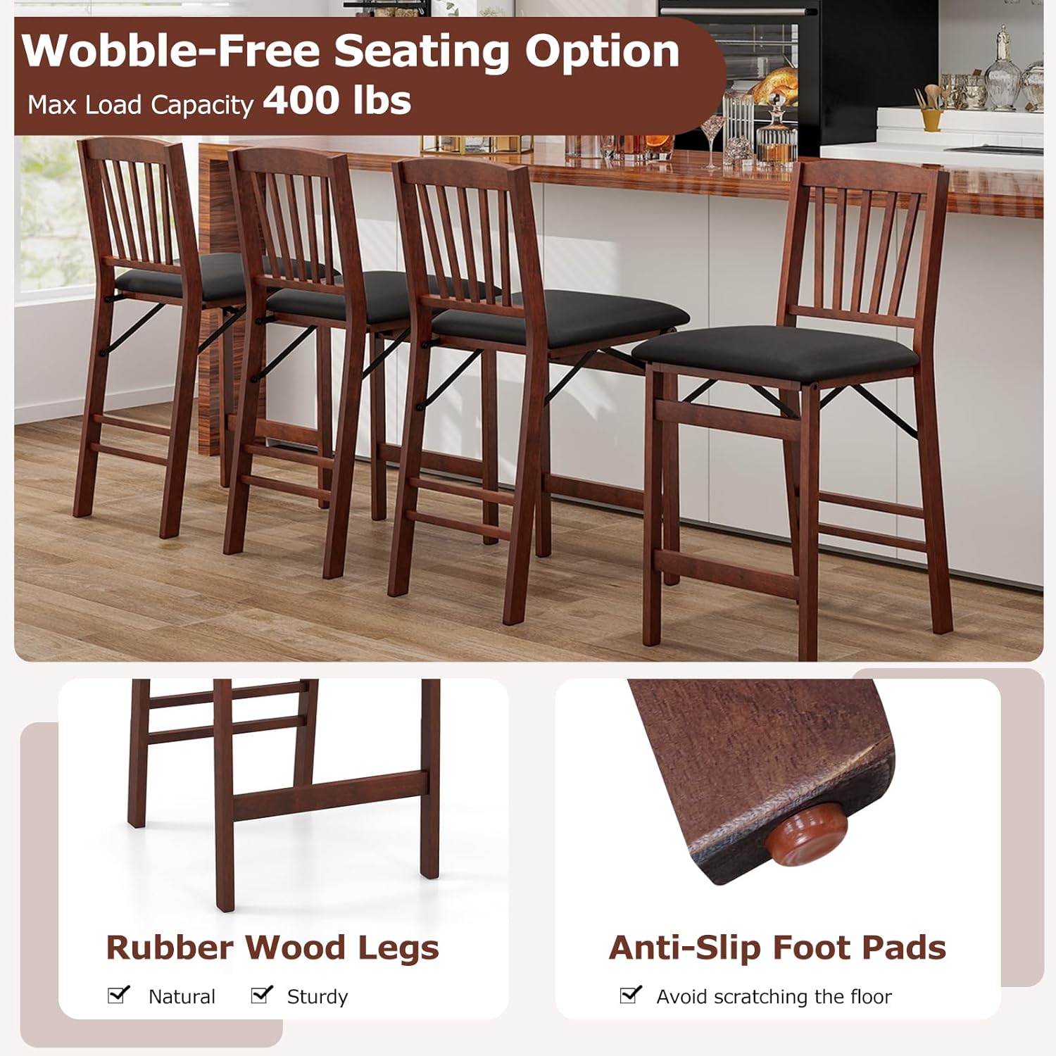 Set of 4 Folding Counter Height Bar Stools 24.5"