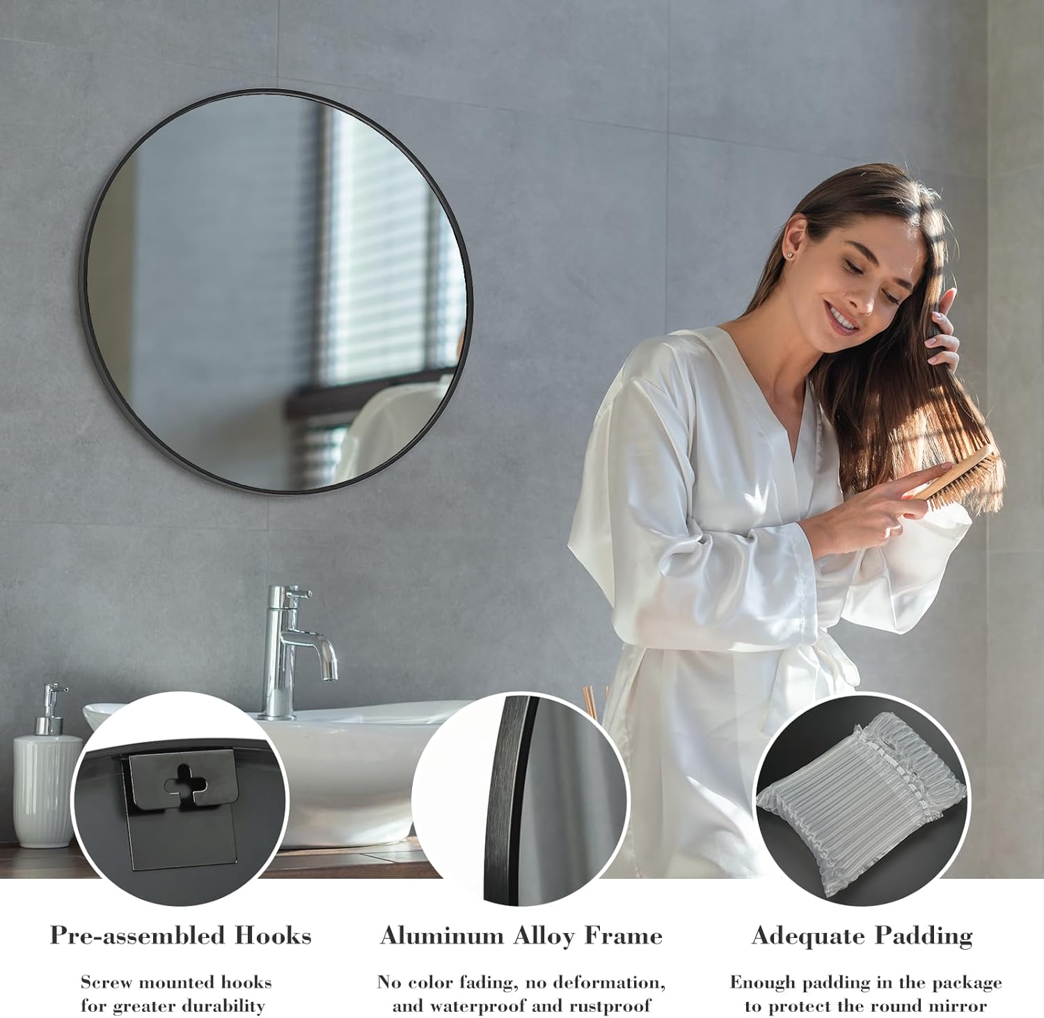 Black Round Wall Mirror 24"