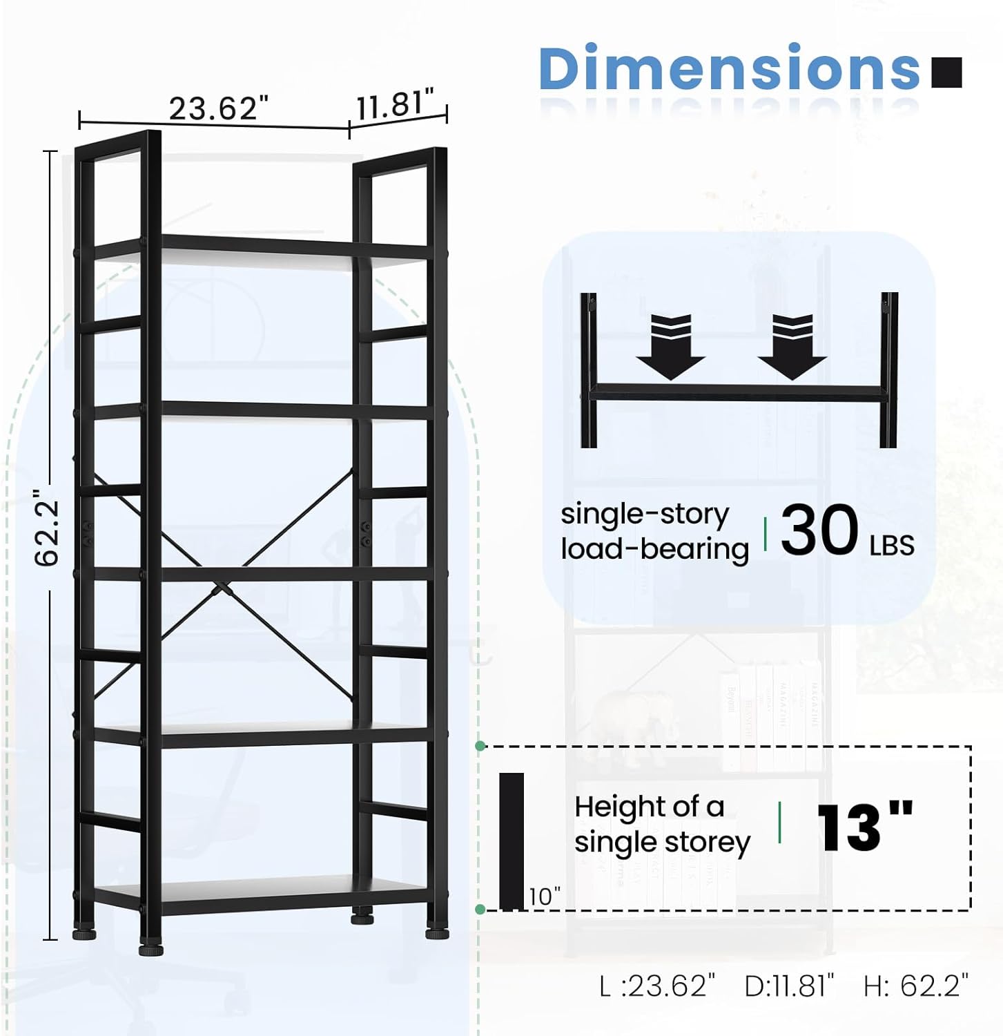 DUMOS 5-Tier Bookshelf