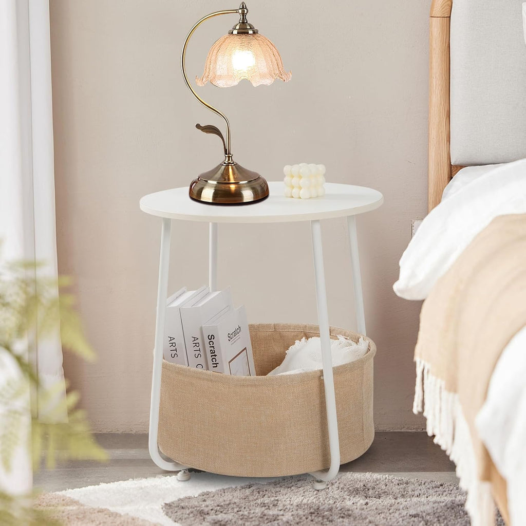 Small Round Side Table with Storage Basket