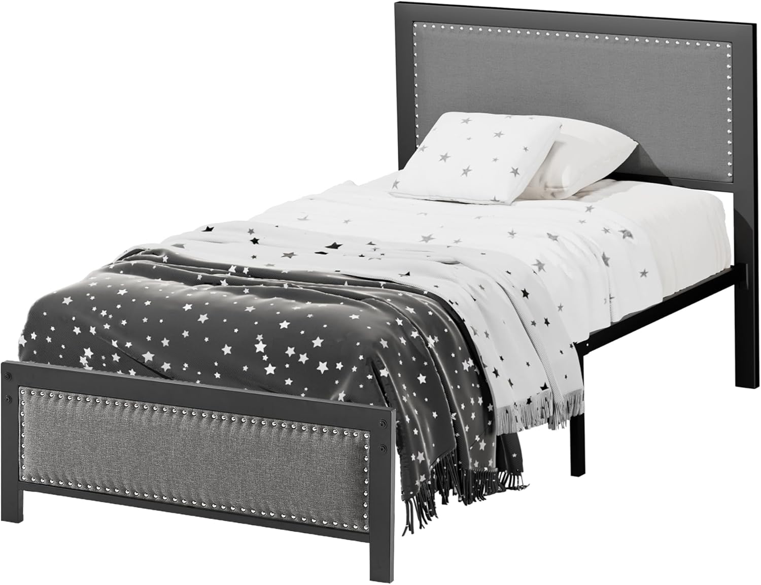 Twin Bed Frame with Upholstered Headboard