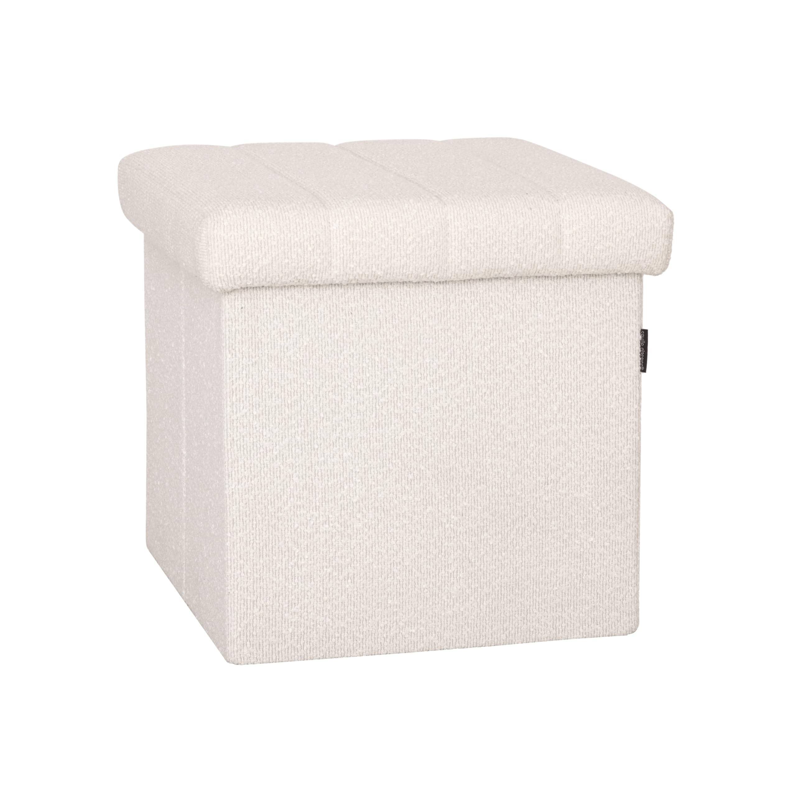 White Boucle Storage Ottoman 15.7" Cube