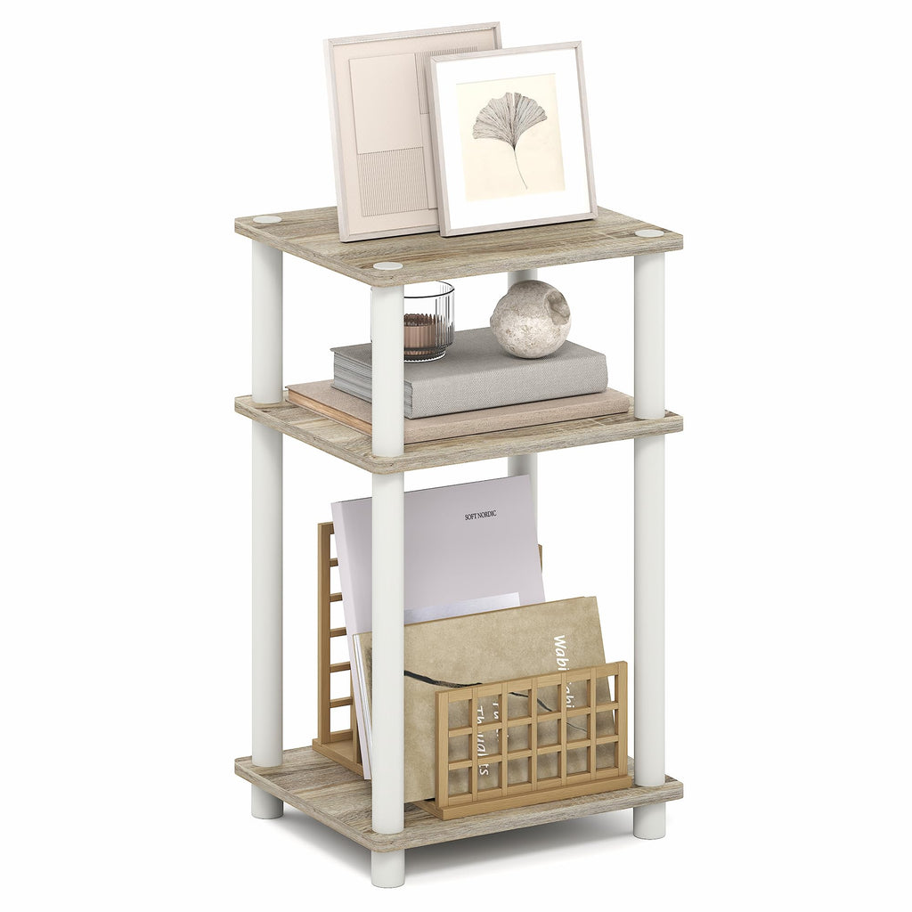 3-Tier Light Oak Side Table with Open Shelf