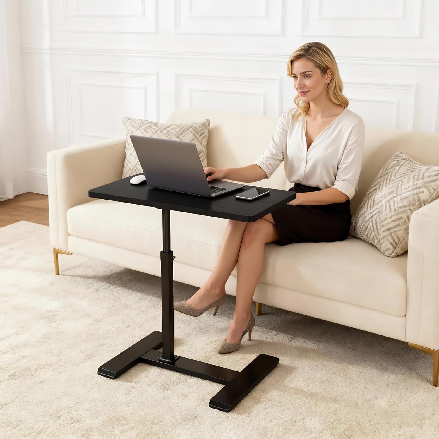 Height Adjustable Overbed Table with Wheels