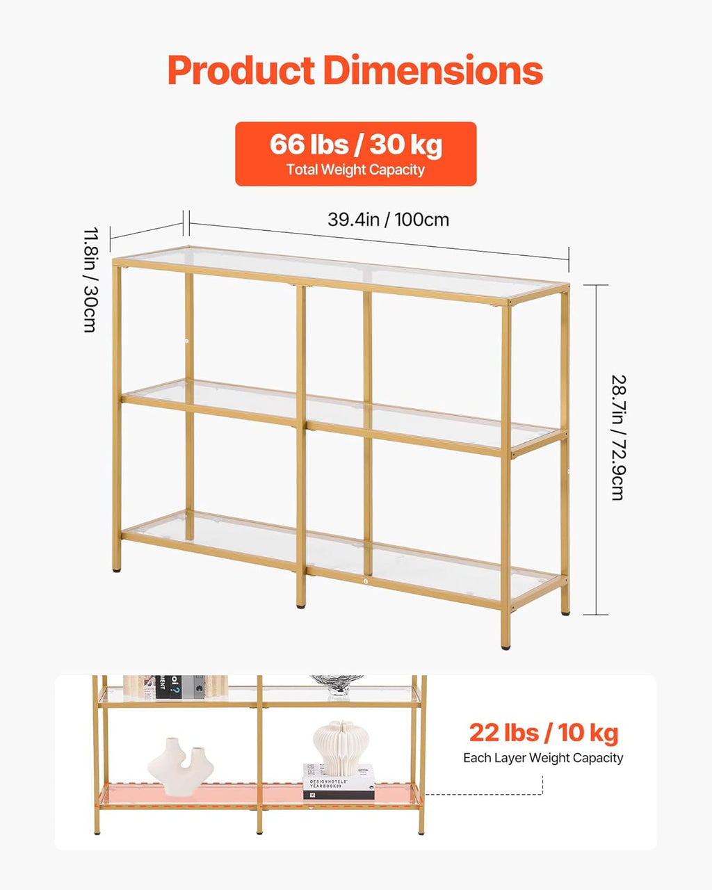 39.4" Glass Console Table with Iron Legs