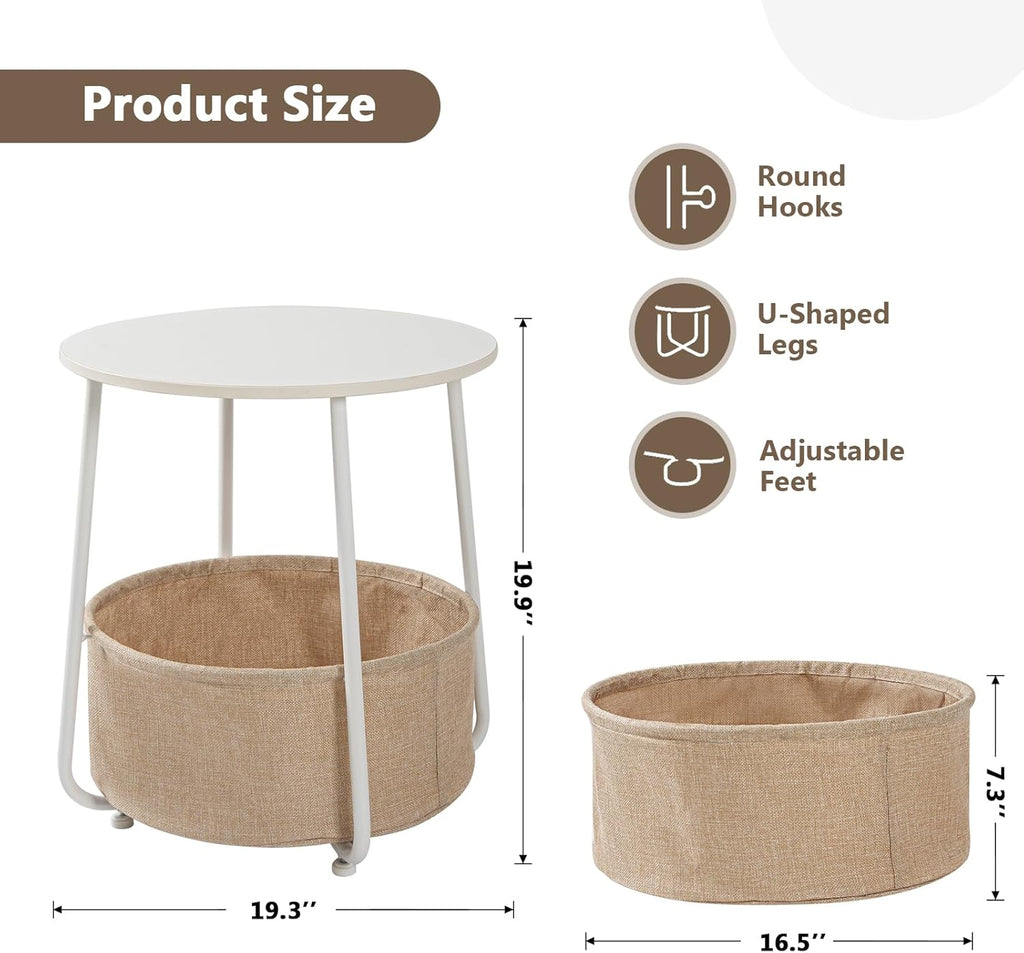 Small Round Side Table with Storage Basket