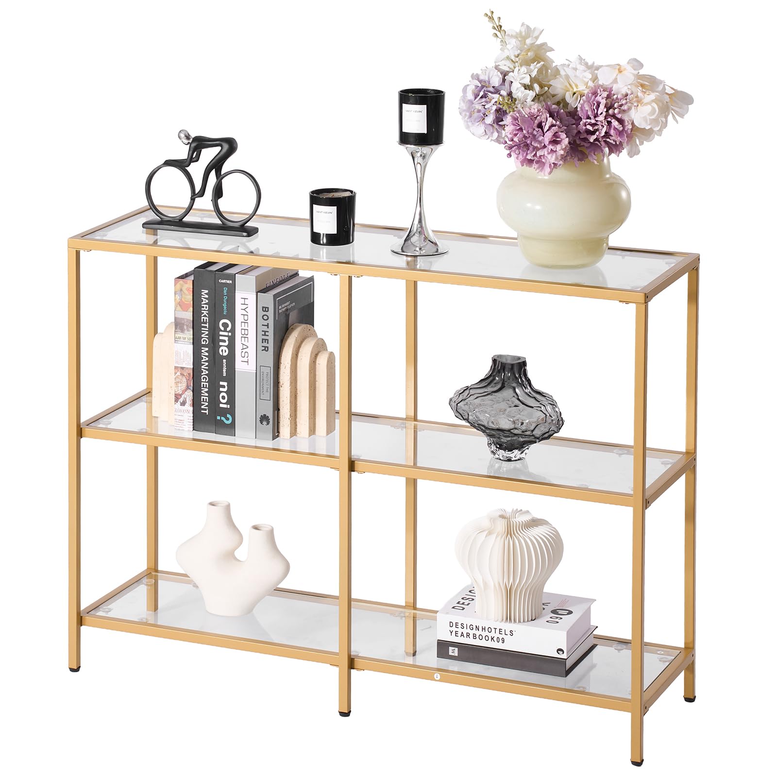 39.4" Glass Console Table with Iron Legs