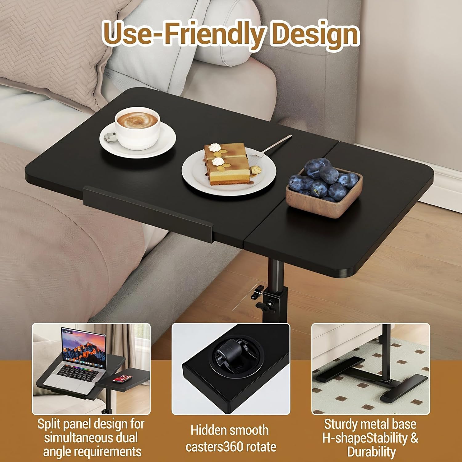 Height Adjustable Overbed Table with Wheels