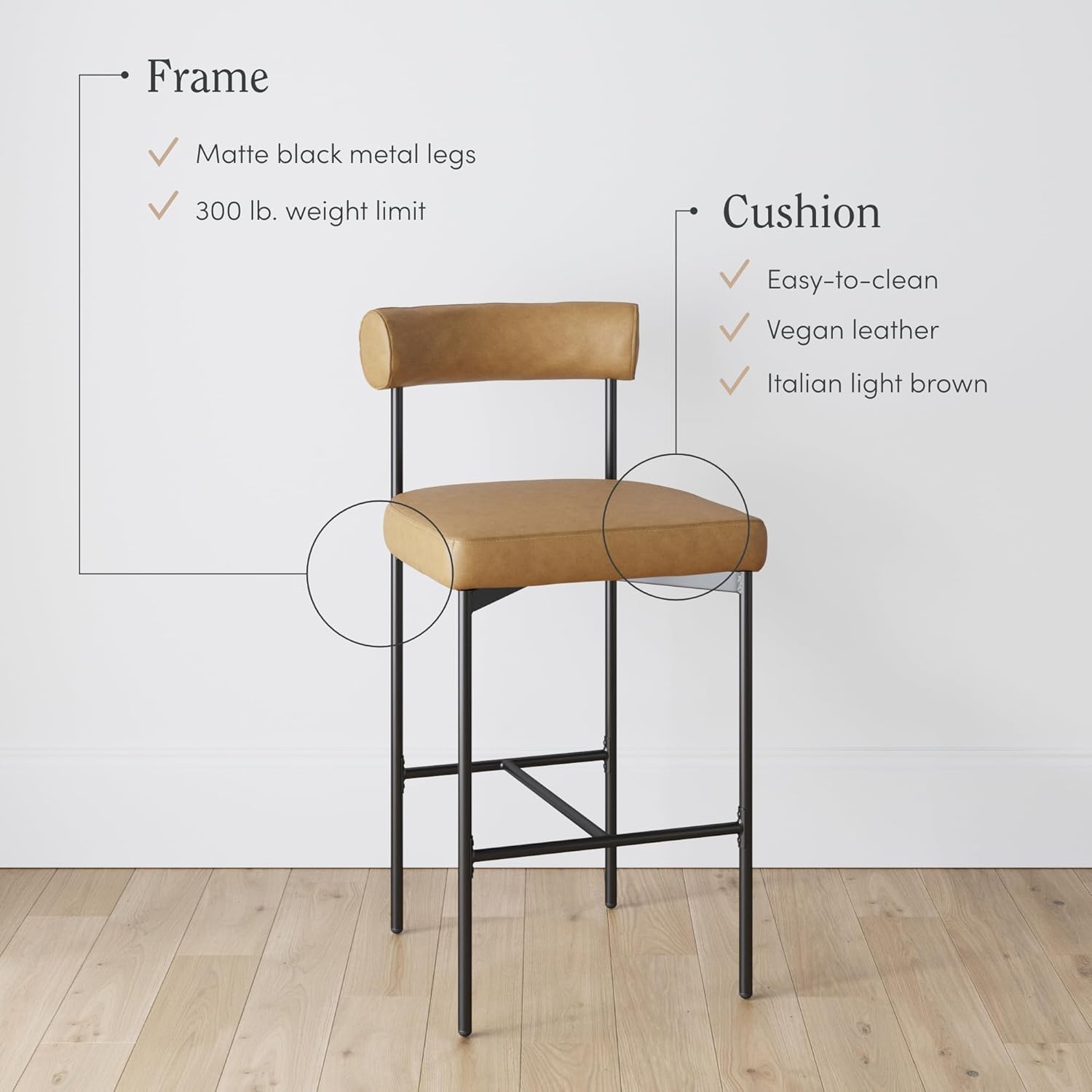Set of 2 Brown Counter Height Barstools with Metal Legs