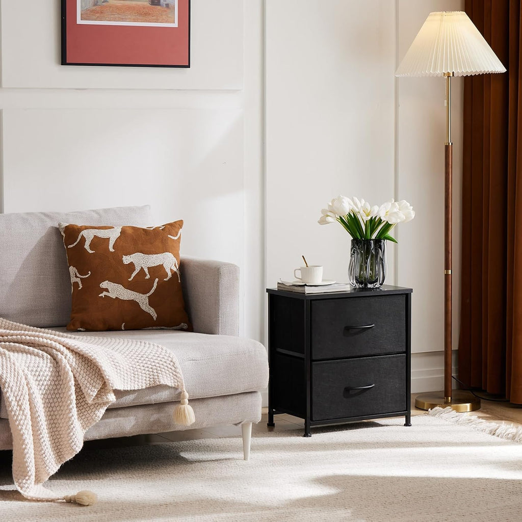 Set of 2 Small Nightstands with Fabric Drawers