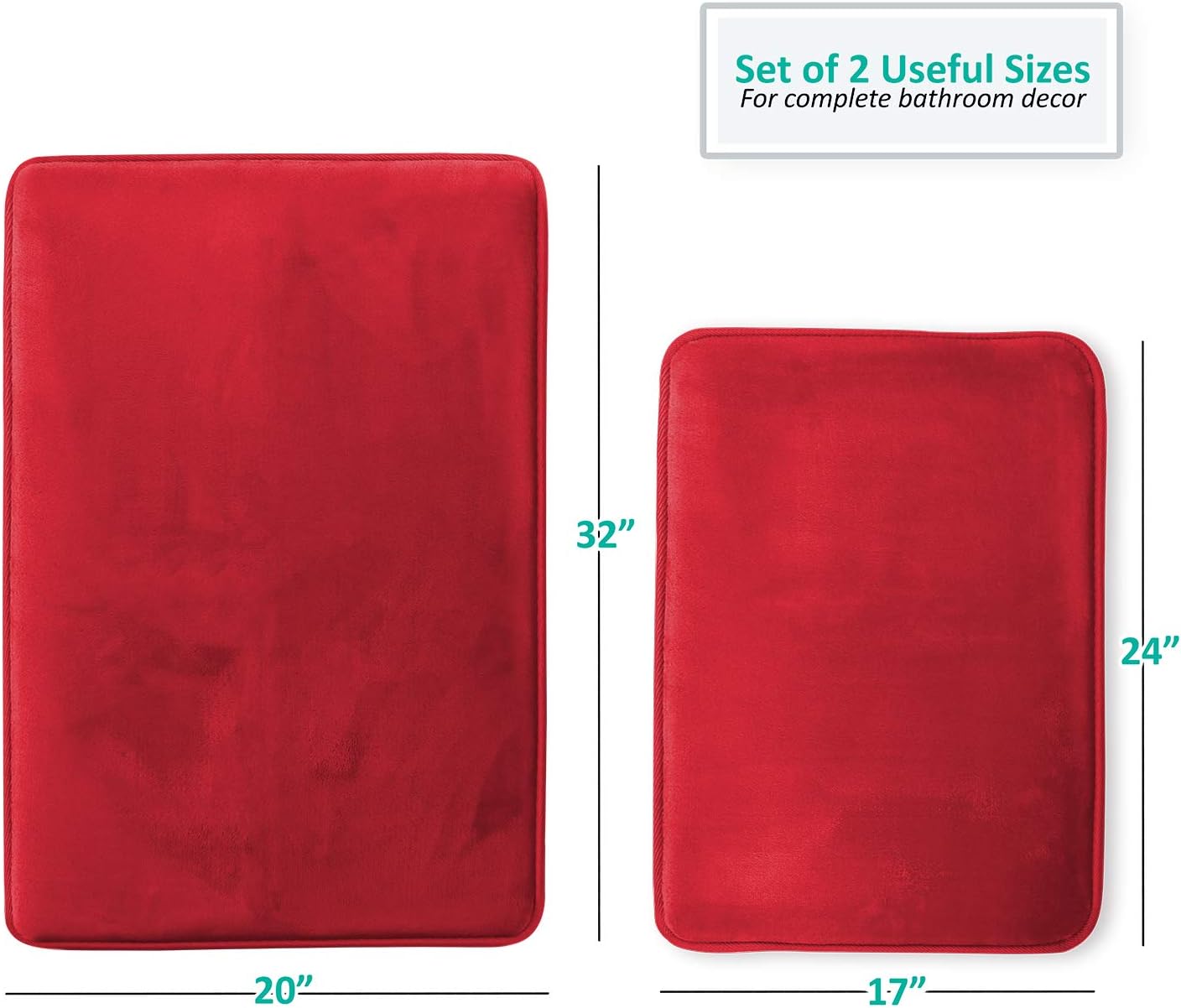 2 Piece Velvet Bath Mat Set - Burgundy