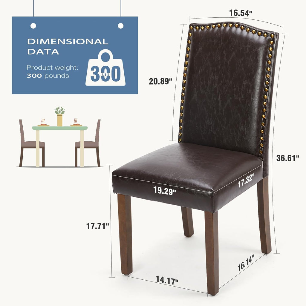 6 Brown PU Leather Dining Chairs with Wooden Legs