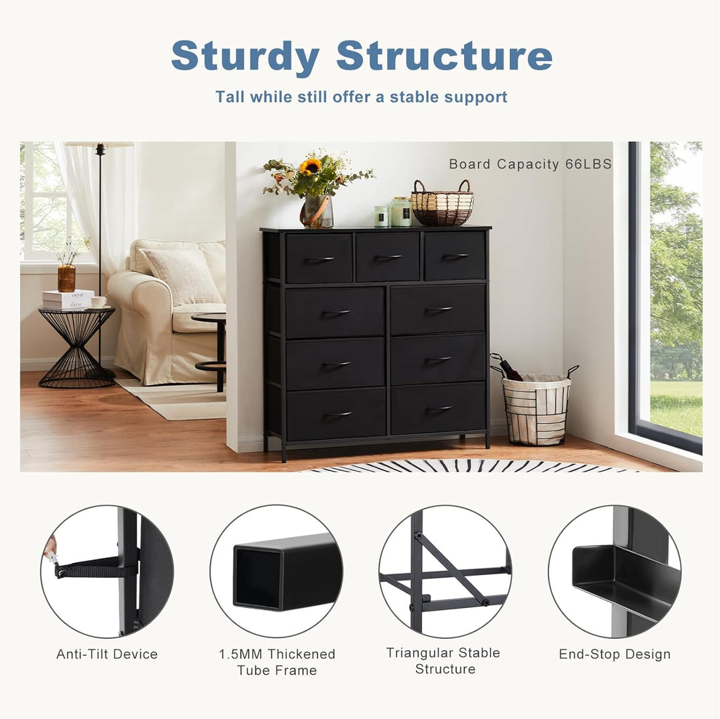 Fabric 9-Drawer Dresser with Metal Frame