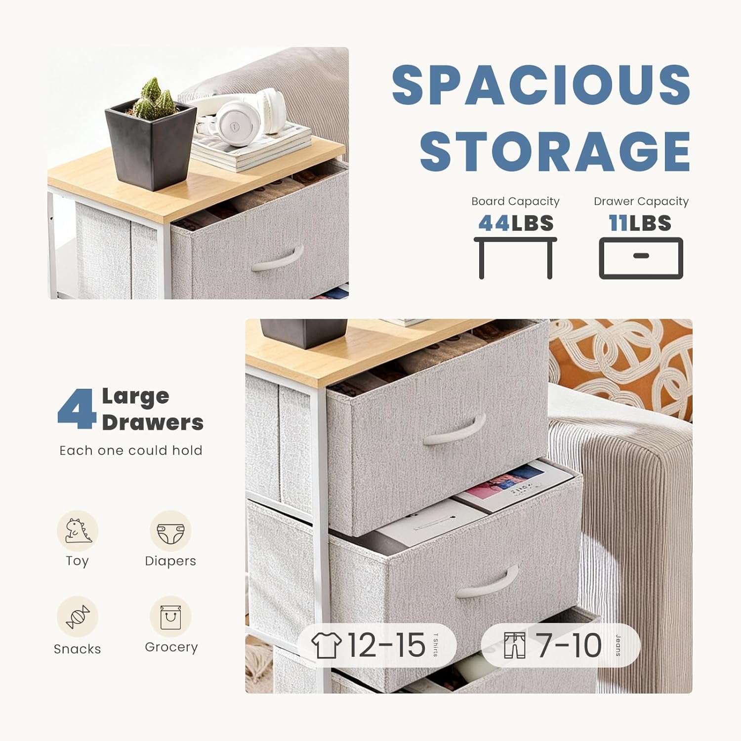 Light Gray Nightstand with 4 Drawers 11.82"Dx17.71"Wx37.4"H