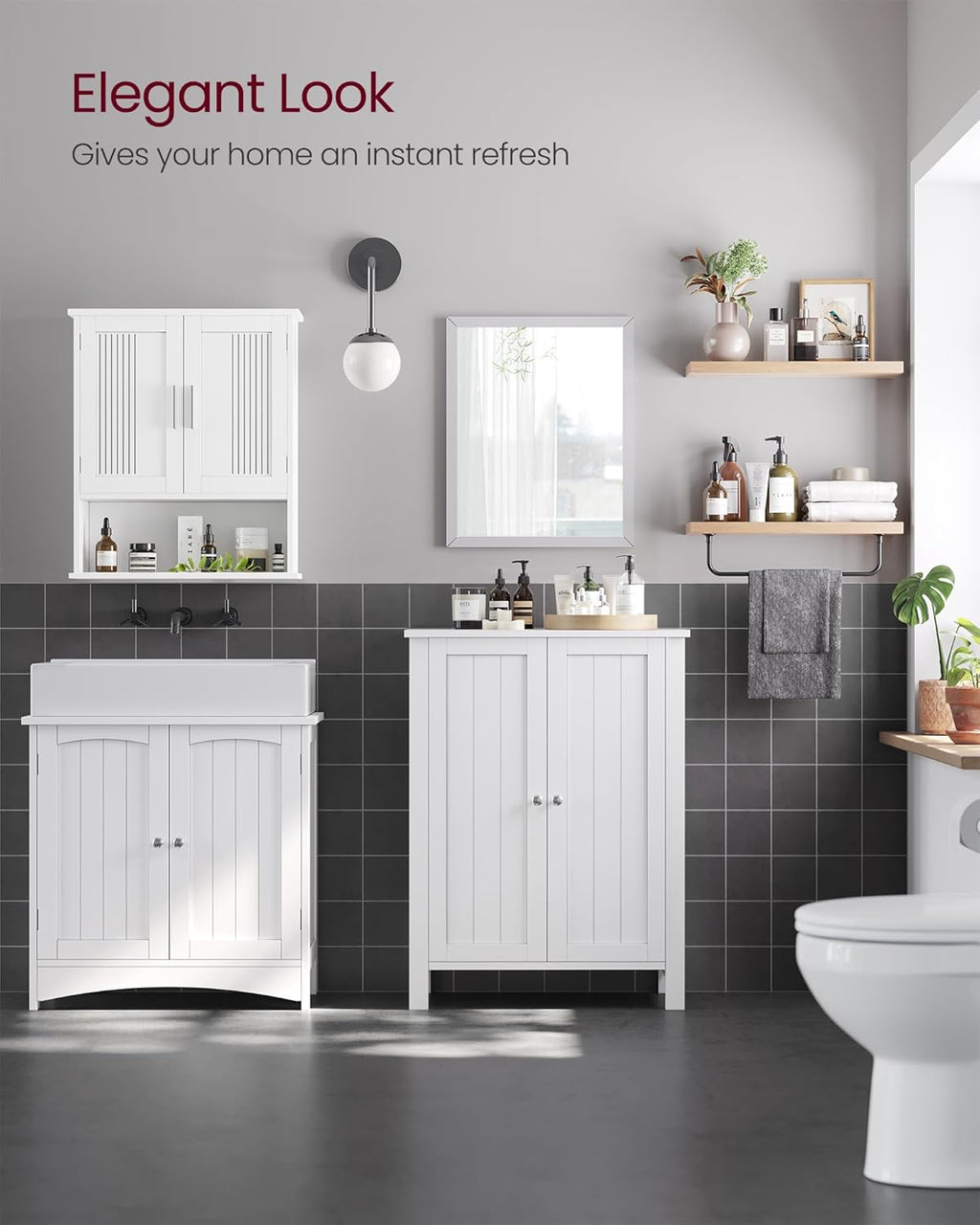 White Floor Storage Cabinet with Adjustable Shelves