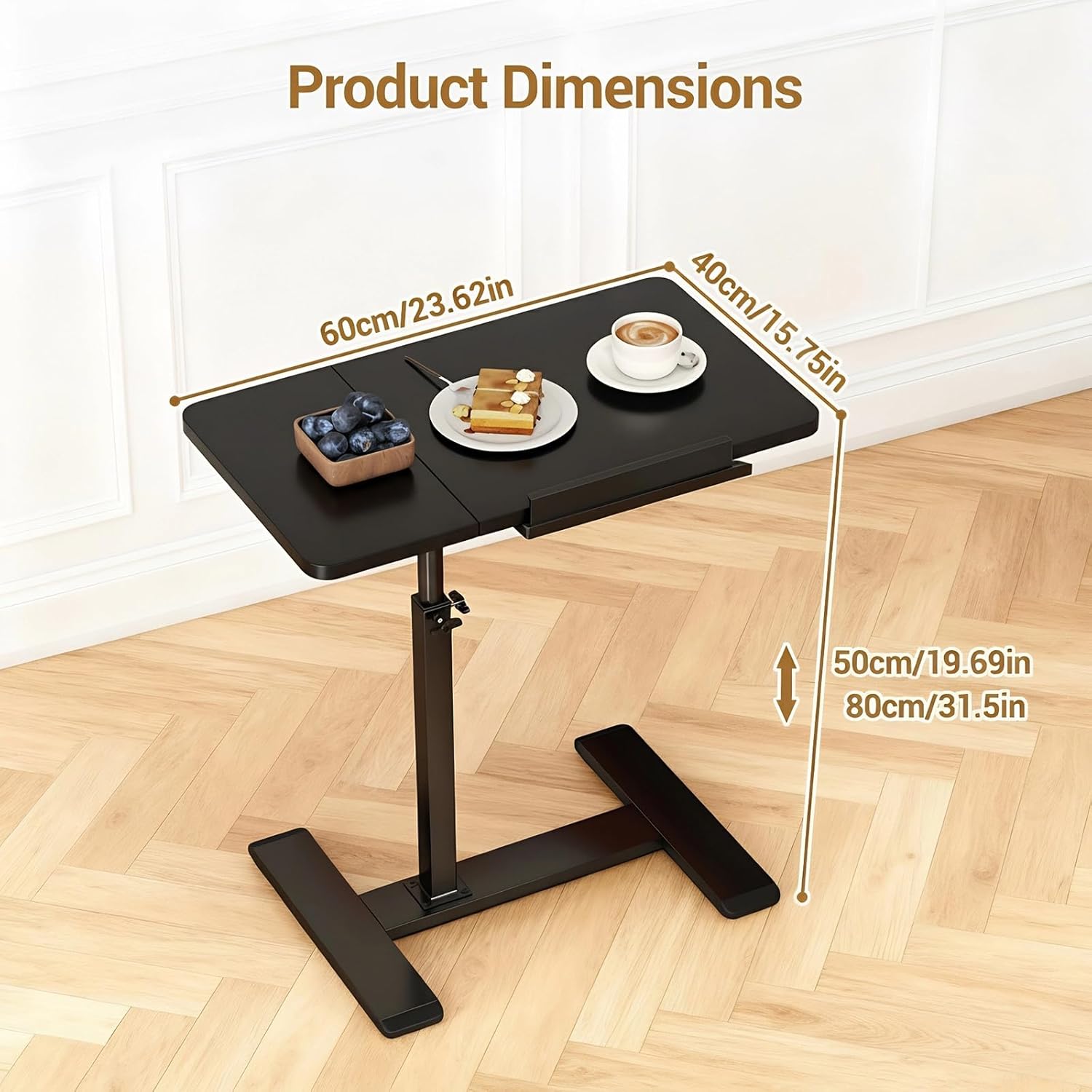 Height Adjustable Overbed Table with Wheels