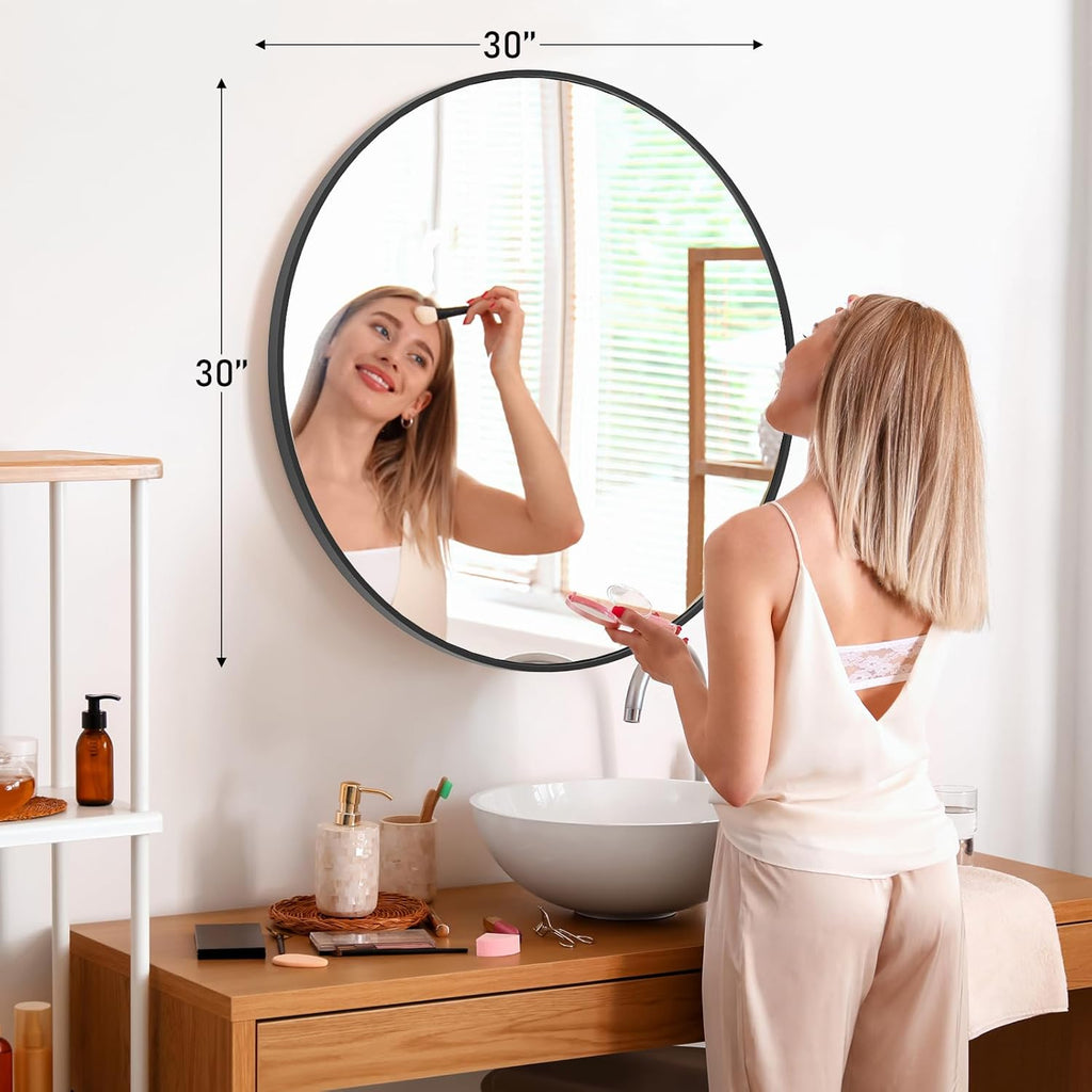 Black Round Wall Mirror 30"