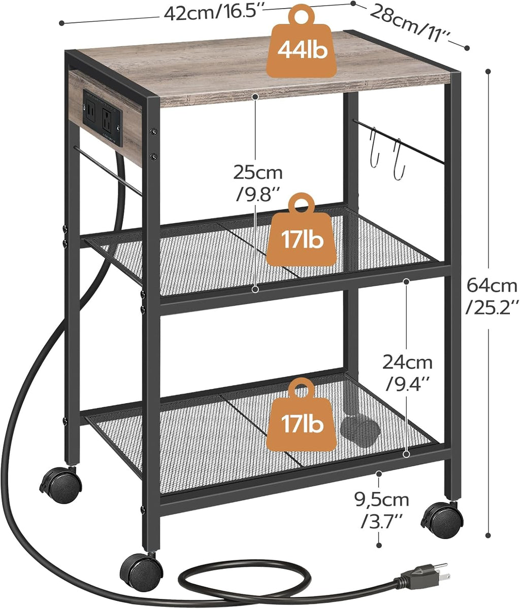 3-Tier Mobile Printer Stand with Power & USB Ports