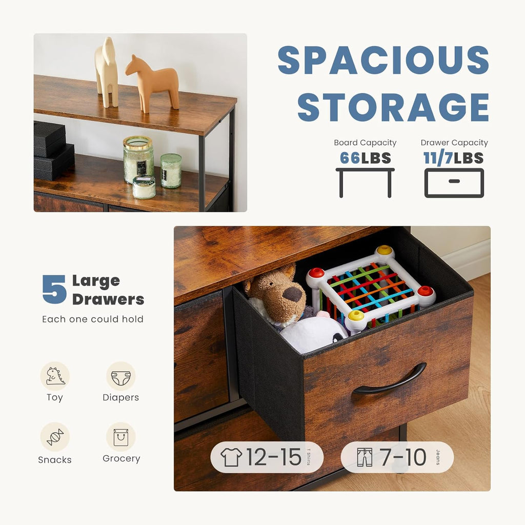 TV Stand Dresser with 5 Drawers for 45" TV