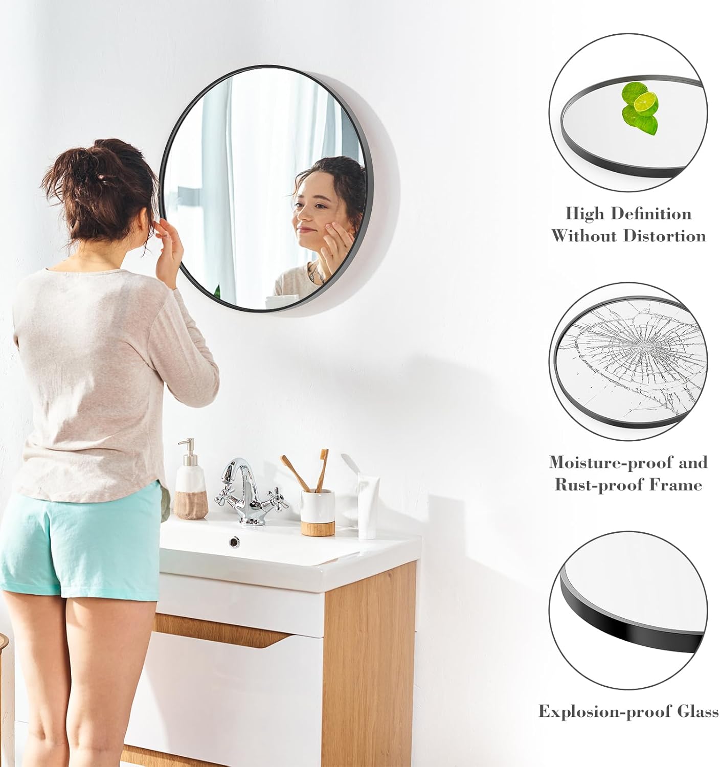 Black Round Wall Mirror 24"