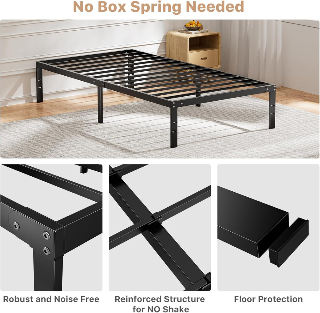 Twin Metal Bed Frame with Storage, Easy Assembly