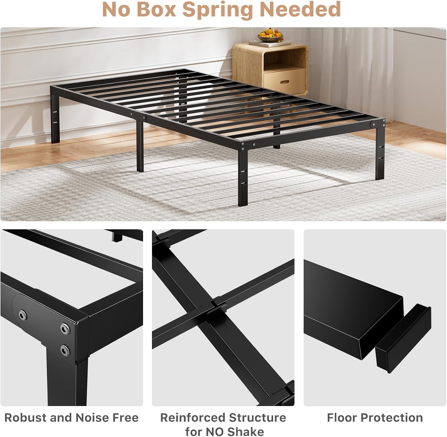 Twin Metal Bed Frame with Storage, Easy Assembly