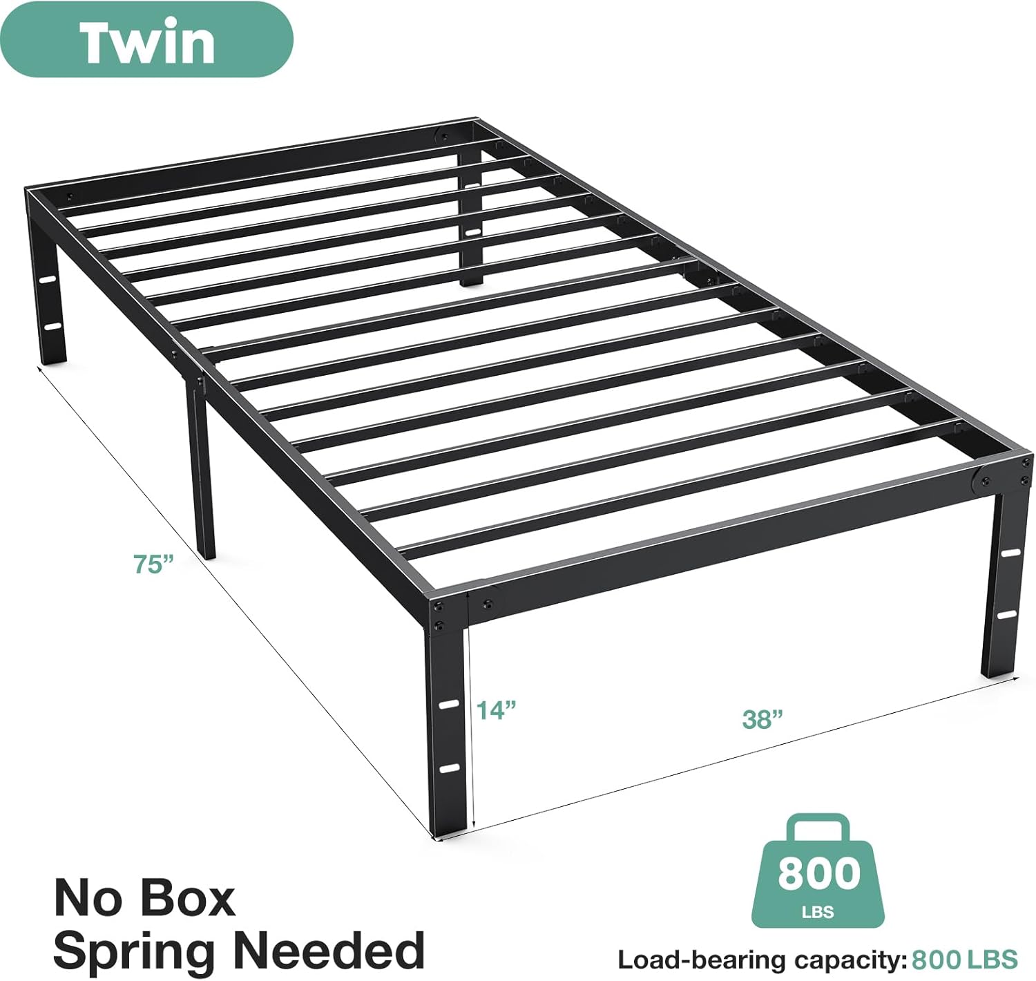 Twin Metal Bed Frame with Storage