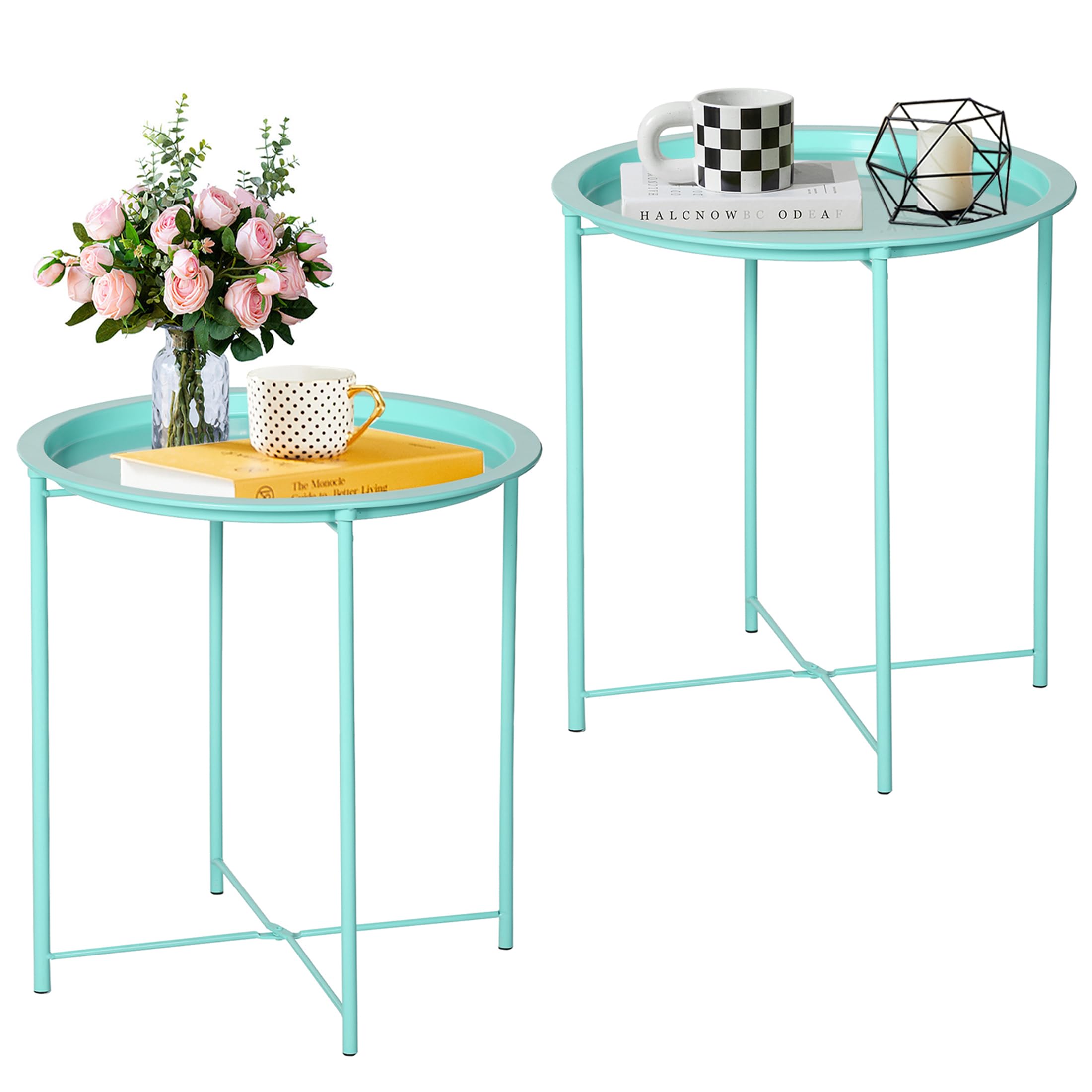 Green Folding Metal Side Tables Set of 2