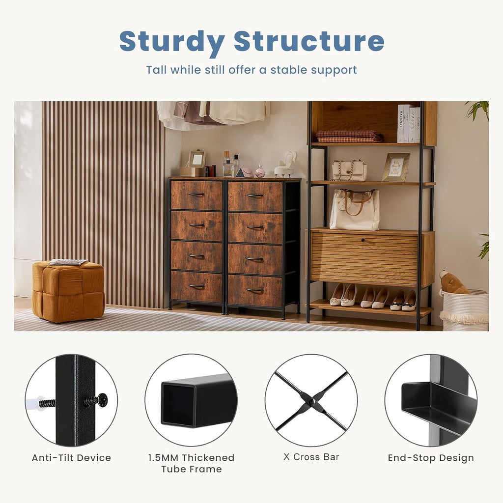 Nightstand with 5 Drawers and Fabric Bins