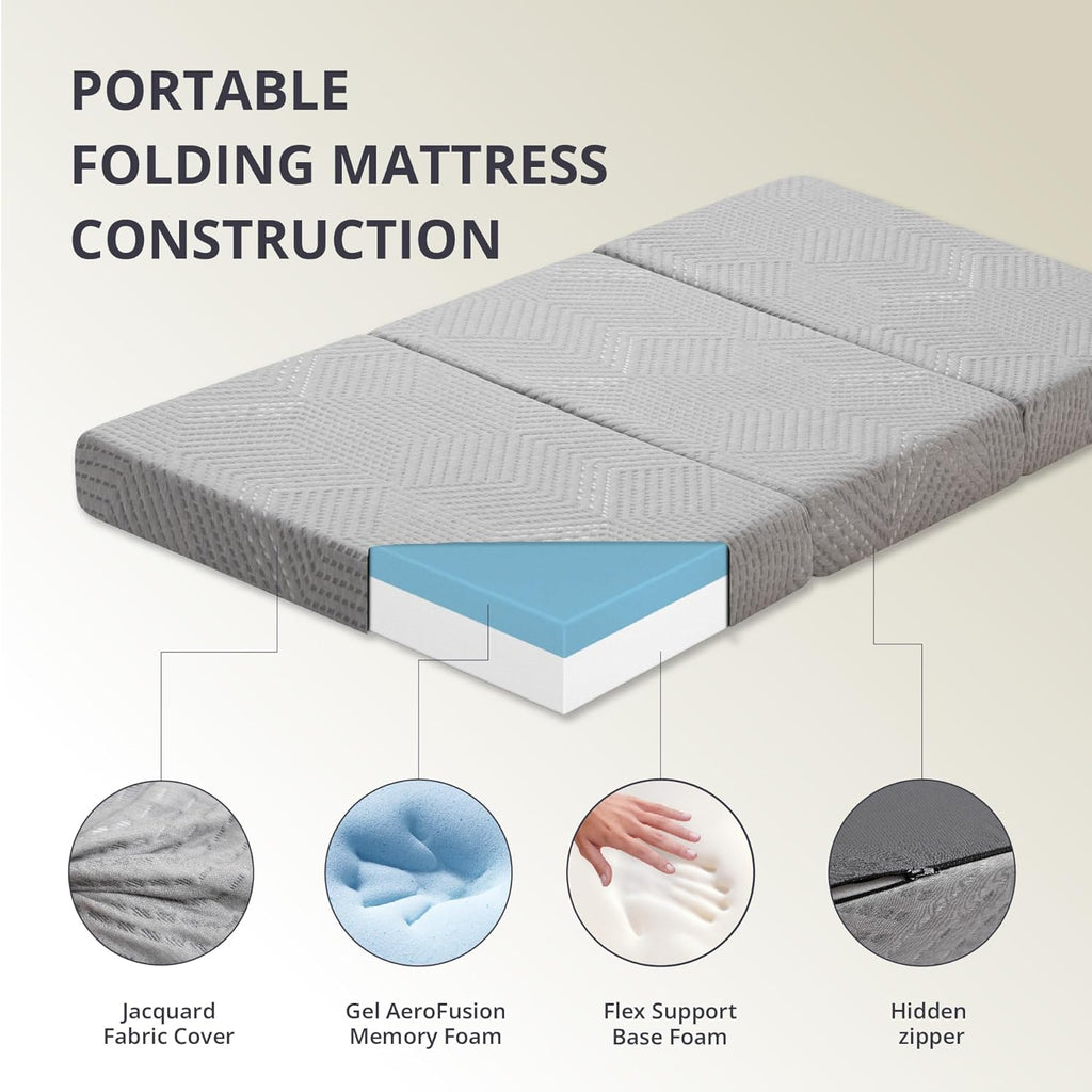 Folding 4" Twin XL Memory Foam Mattress 80"x38"
