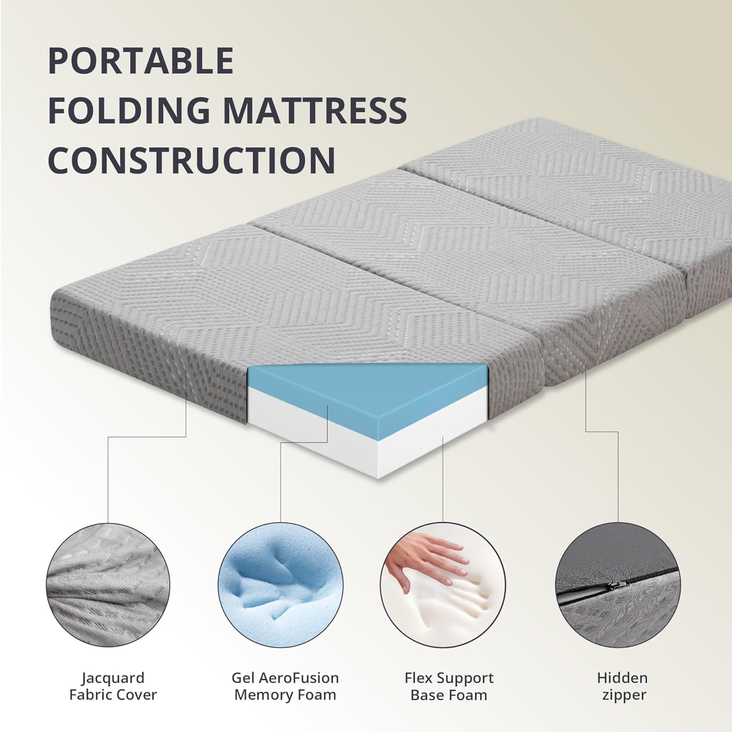 Folding 4" Twin XL Memory Foam Mattress 80"x38"