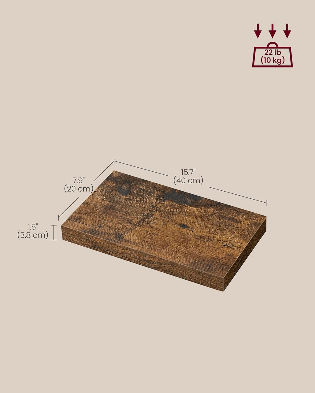 Set of 2 Rustic Brown Floating Wall Shelves 8"x15.7"