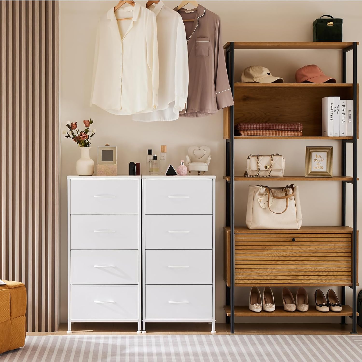 Small Nightstand with 4 Fabric Drawers