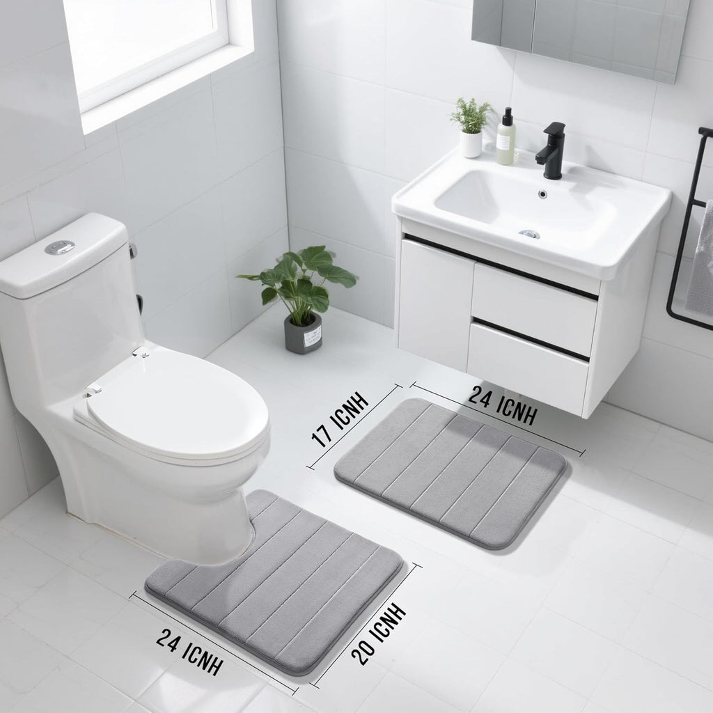 2-Piece Grey Bathroom Mat Set 17x24 & 24x20