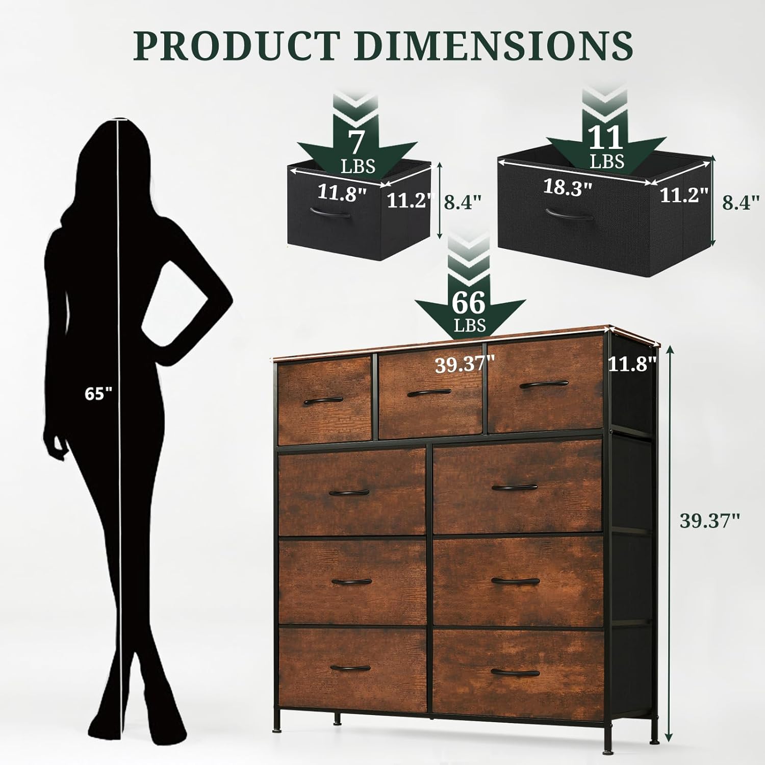 9-Drawer Dresser with Wooden Top and Metal Frame