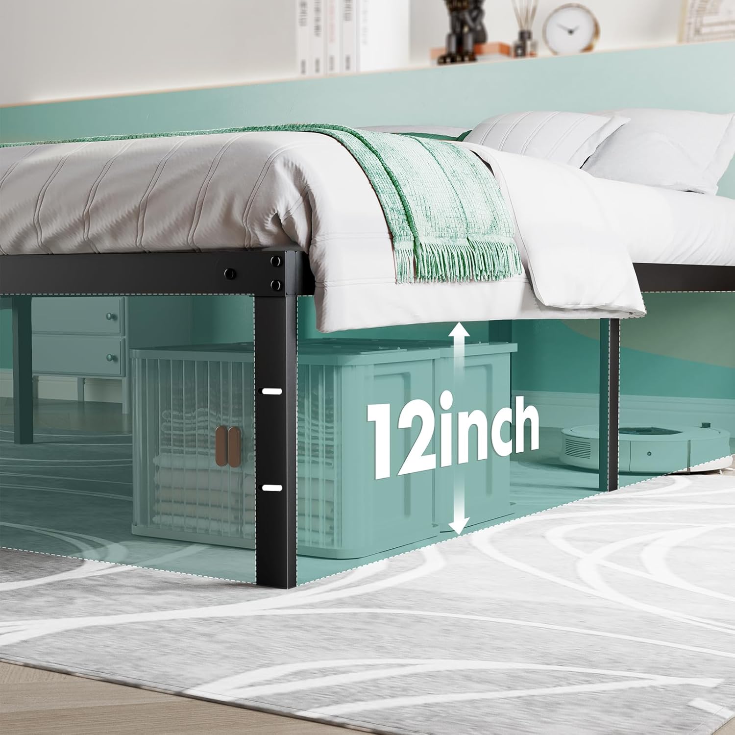 Twin Metal Bed Frame with Storage