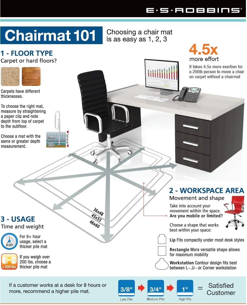 45"x53" Chair Mat for Medium Pile Carpet