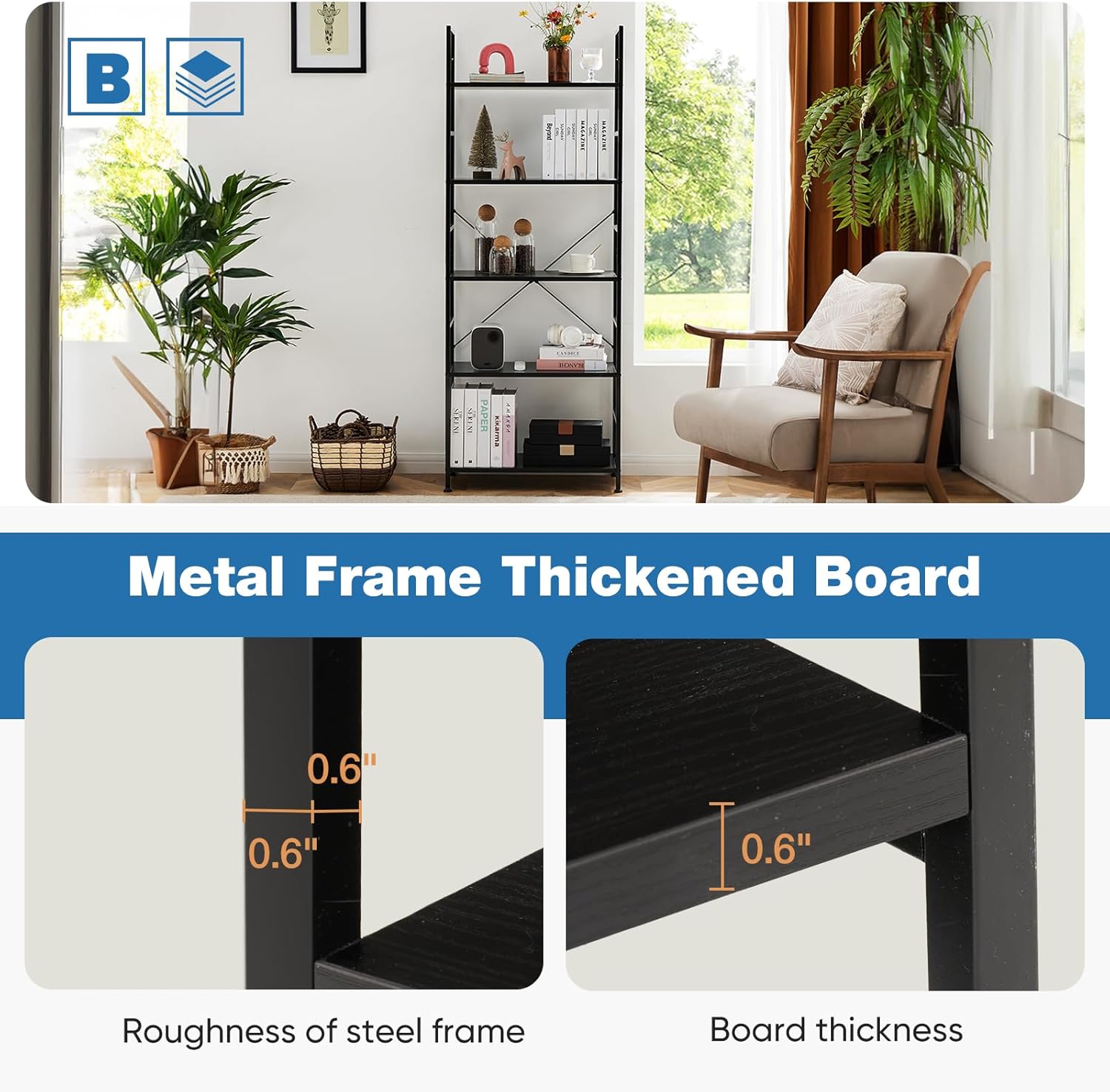 DUMOS 5-Tier Bookshelf