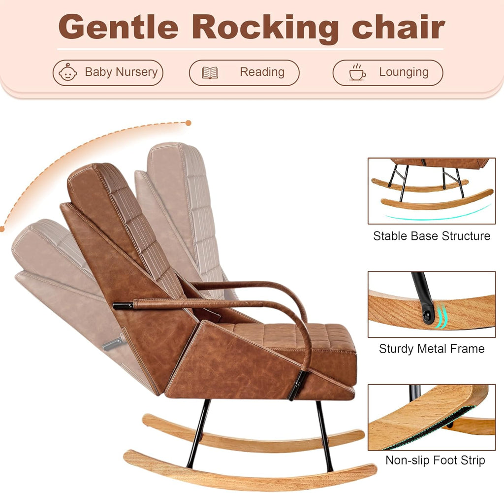 Brown Oversize Leather Rocking Chair
